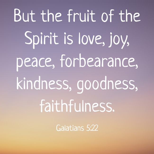 But the fruit of the Spirit is love, joy, peace, forbearance, kindness, goodness, faithfulness. - Galatians 5:22