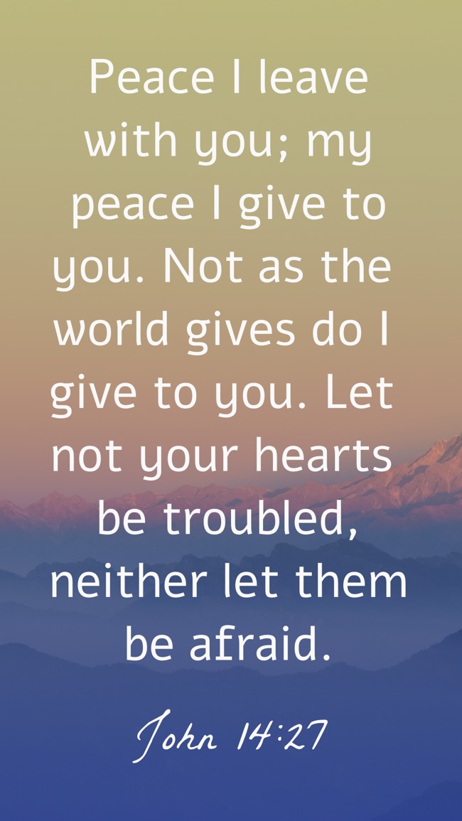 Peace I leave with you; my peace I give to you. Not as the world gives do I give to you. Let not your hearts be troubled, neither let them be afraid. - John 14:27