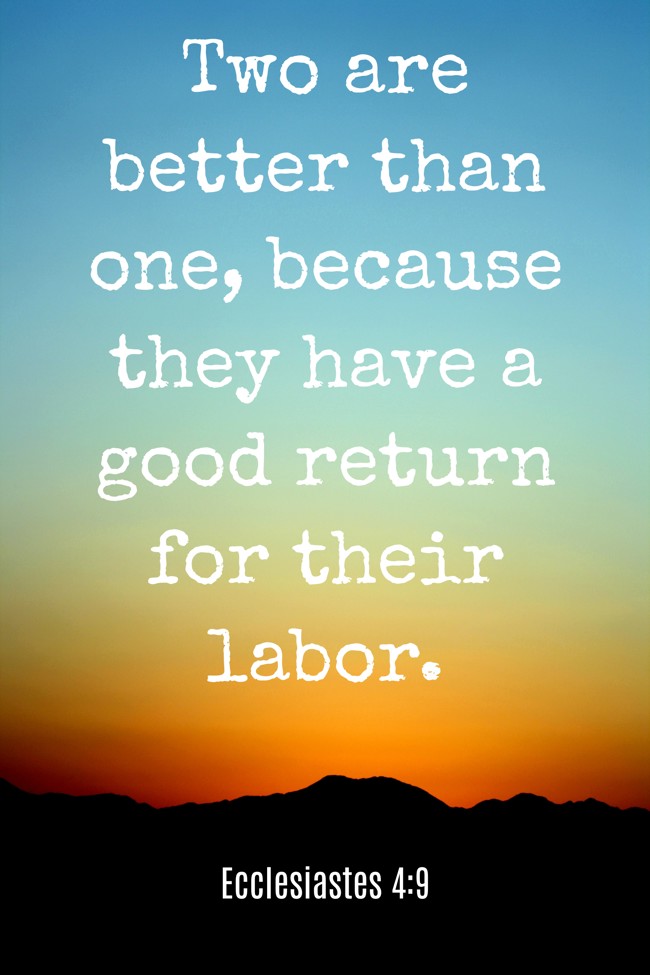 Two are better than one, because they have a good return for their labor. - Ecclesiastes 4:9