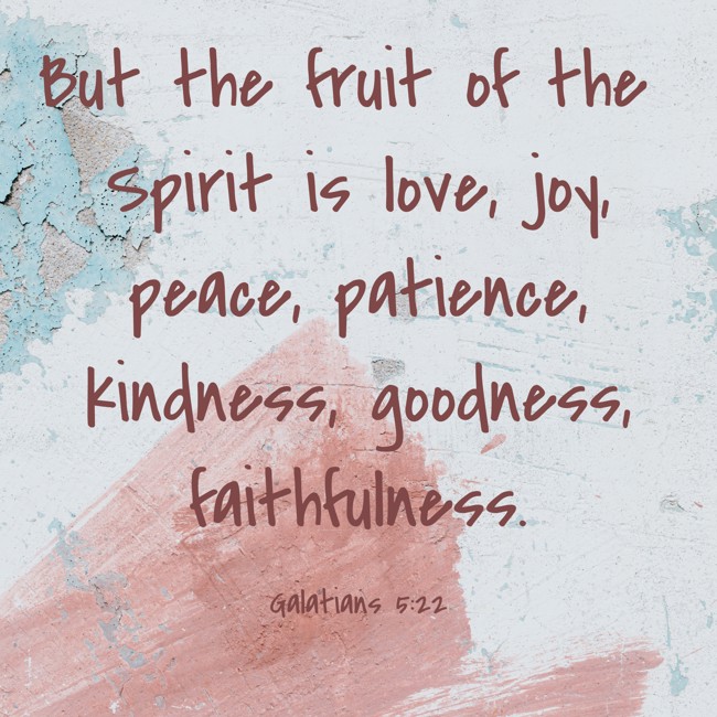 But the fruit of the Spirit is love, joy, peace, patience, kindness, goodness, faithfulness. - Galatians 5:22