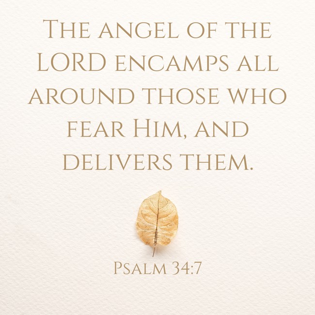 The angel of the LORD encamps all around those who fear Him, and delivers them. - Psalm 34:7
