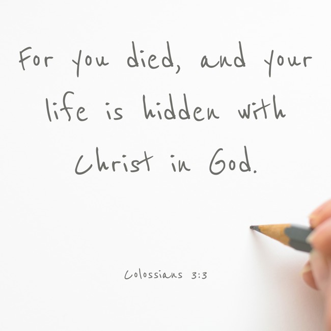For you died, and your life is hidden with Christ in God. - Colossians 3:3