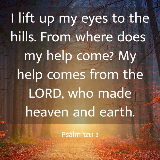 I lift up my eyes to the hills. From where does my help come? My help comes from the LORD, who made heaven and earth. - Psalm 121:1-2