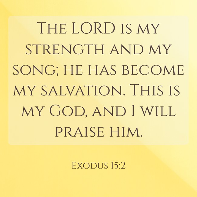 The LORD is my strength and my song; he has become my salvation. This is my God, and I will praise him. - Exodus 15:2