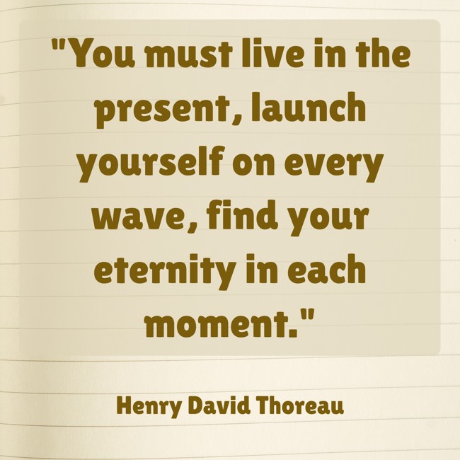 You must live in the present, launch yourself on every wave, find your eternity in each moment. - Henry David Thoreau