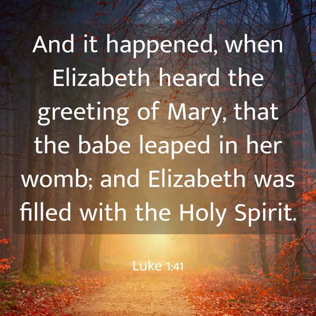 And it happened, when Elizabeth heard the greeting of Mary, that the babe leaped in her womb; and Elizabeth was filled with the Holy Spirit. - Luke 1:41