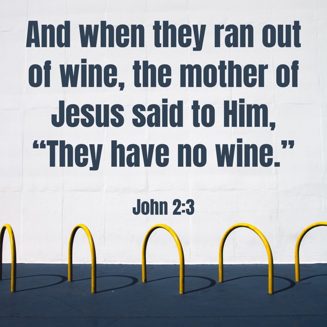 And when they ran out of wine, the mother of Jesus said to Him, “They have no wine.” - John 2:3