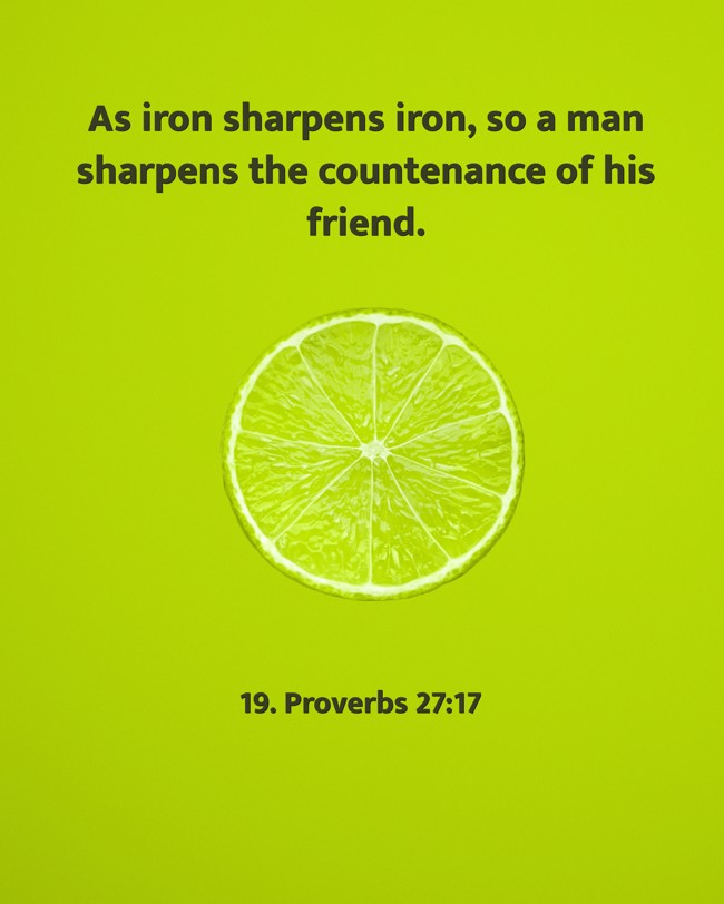 As iron sharpens iron, so a man sharpens the countenance of his friend. - 19. Proverbs 27:17