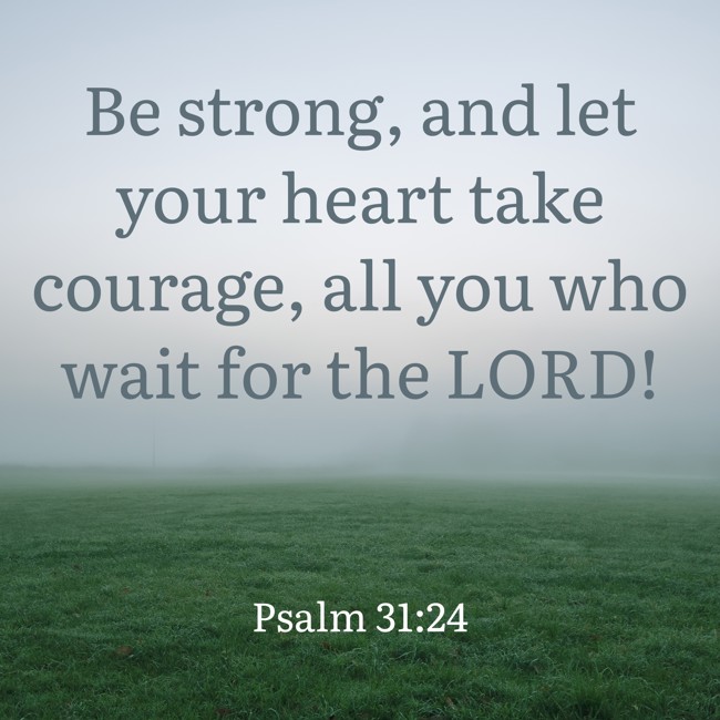  Be strong, and let your heart take courage, all you who wait for the LORD!   - Psalm 31:24 