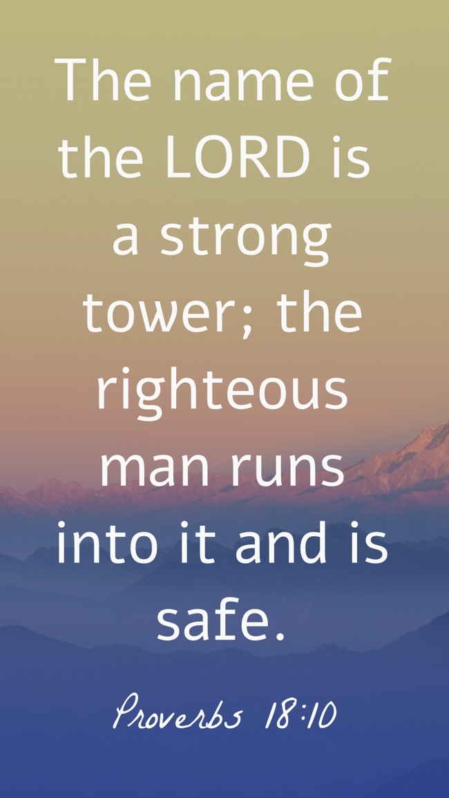  The name of the LORD is a strong tower; the righteous man runs into it and is safe.   - Proverbs 18:10 