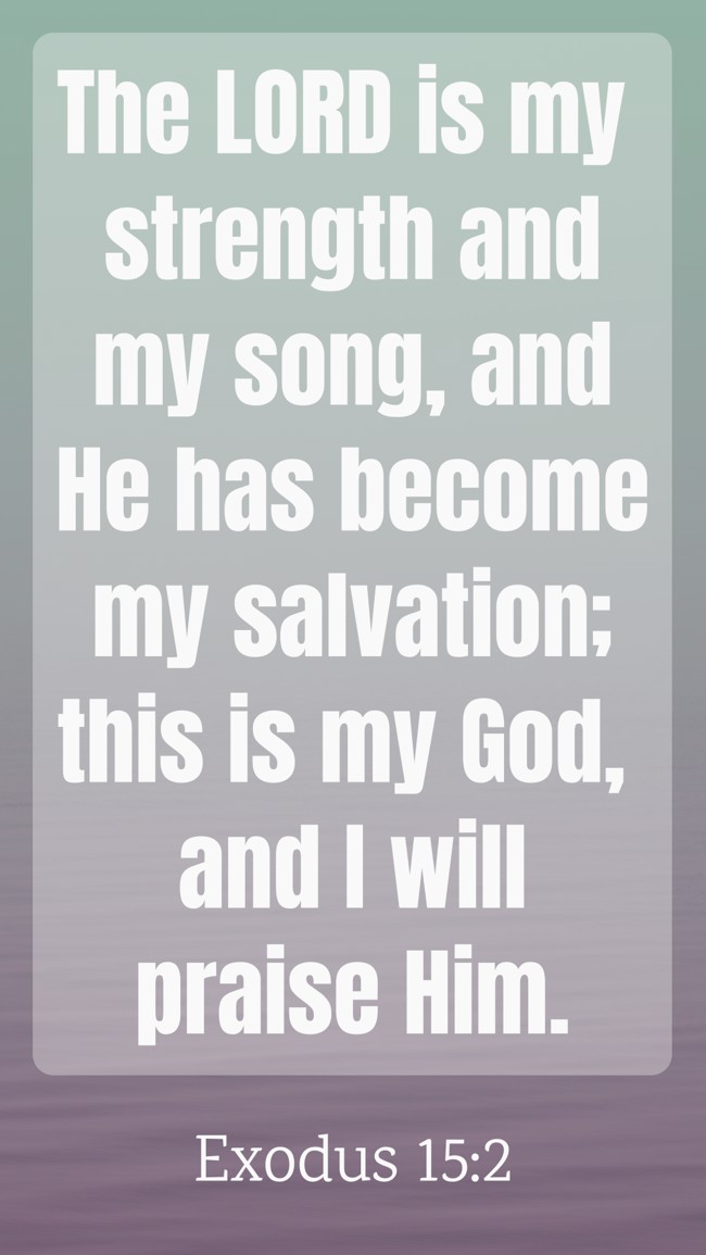  The LORD is my strength and my song, and He has become my salvation; this is my God, and I will praise Him.   - Exodus 15:2 
