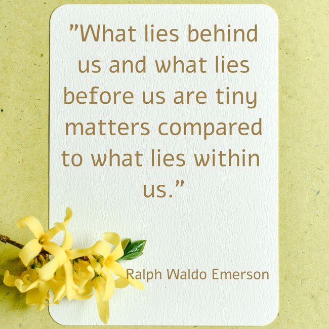  What lies behind us and what lies before us are tiny matters compared to what lies within us.   - Ralph Waldo Emerson 