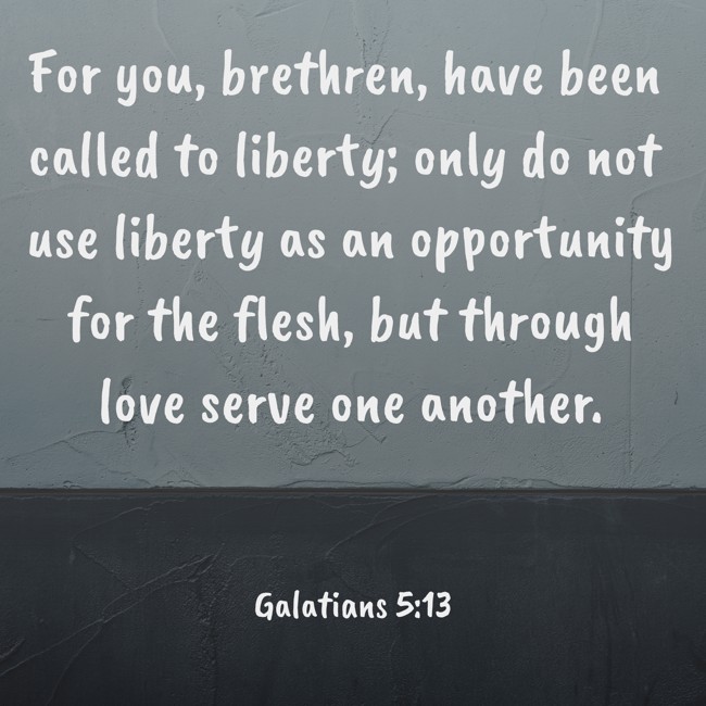 For you, brethren, have been called to liberty; only do not use liberty as an opportunity for the flesh, but through love serve one another. - Galatians 5:13