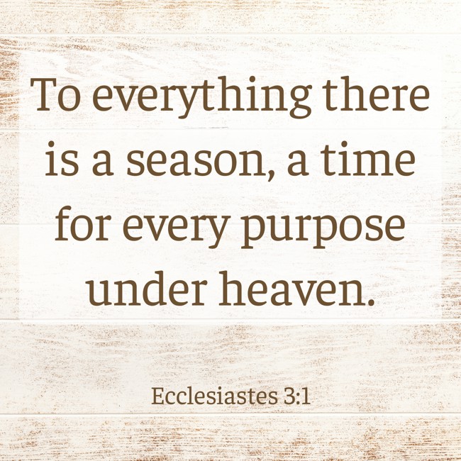 To everything there is a season, a time for every purpose under heaven. - Ecclesiastes 3:1