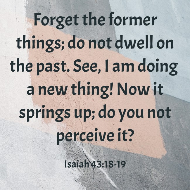 Forget the former things; do not dwell on the past. See, I am doing a new thing! Now it springs up; do you not perceive it? - Isaiah 43:18-19