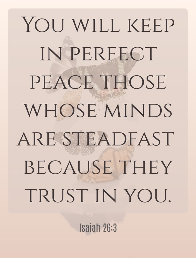 You will keep in perfect peace those whose minds are steadfast because they trust in you. - Isaiah 26:3