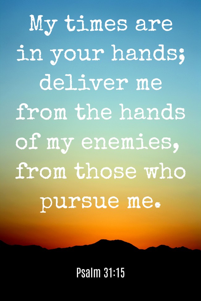 My times are in your hands; deliver me from the hands of my enemies, from those who pursue me. - Psalm 31:15