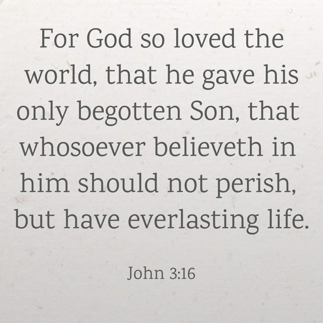  For God so loved the world, that he gave his only begotten Son, that whosoever believeth in him should not perish, but have everlasting life.   - John 3:16 