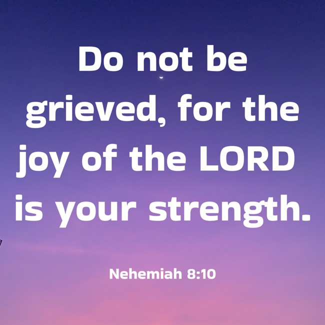 Do not be grieved, for the joy of the LORD is your strength. - Nehemiah 8:10
