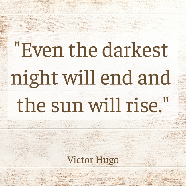  Even the darkest night will end and the sun will rise.   - Victor Hugo 
