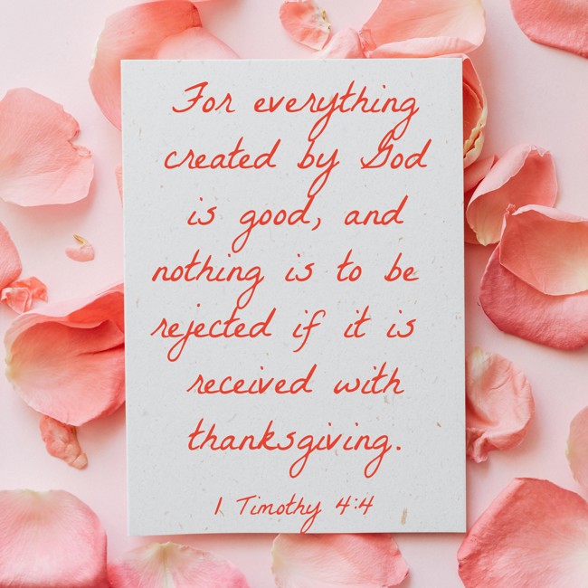 For everything created by God is good, and nothing is to be rejected if it is received with thanksgiving. - 1 Timothy 4:4