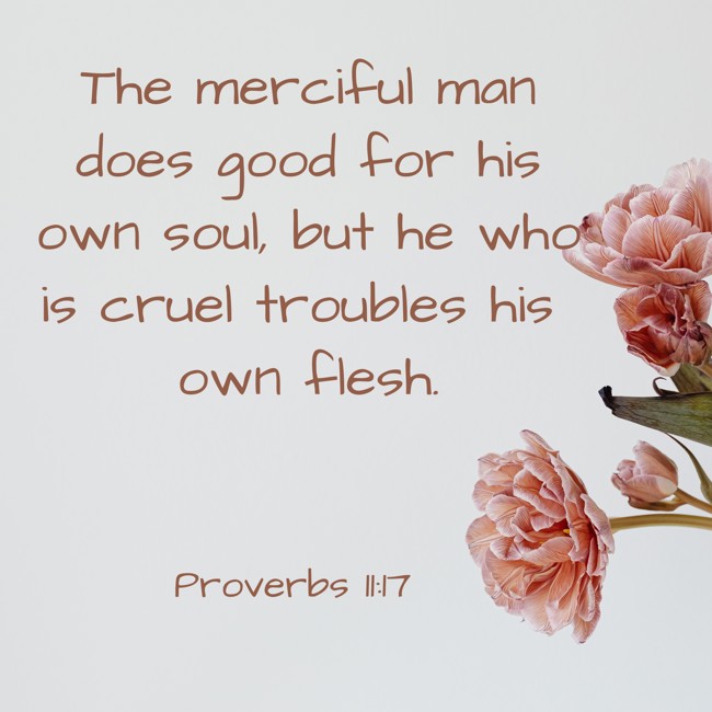 The merciful man does good for his own soul, but he who is cruel troubles his own flesh. - Proverbs 11:17