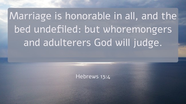 Marriage is honorable in all, and the bed undefiled: but whoremongers and adulterers God will judge. - Hebrews 13:4