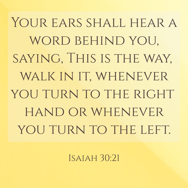 Your ears shall hear a word behind you, saying, This is the way, walk in it, whenever you turn to the right hand or whenever you turn to the left. - Isaiah 30:21