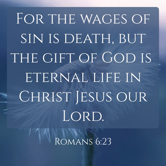 For the wages of sin is death, but the gift of God is eternal life in Christ Jesus our Lord. - Romans 6:23