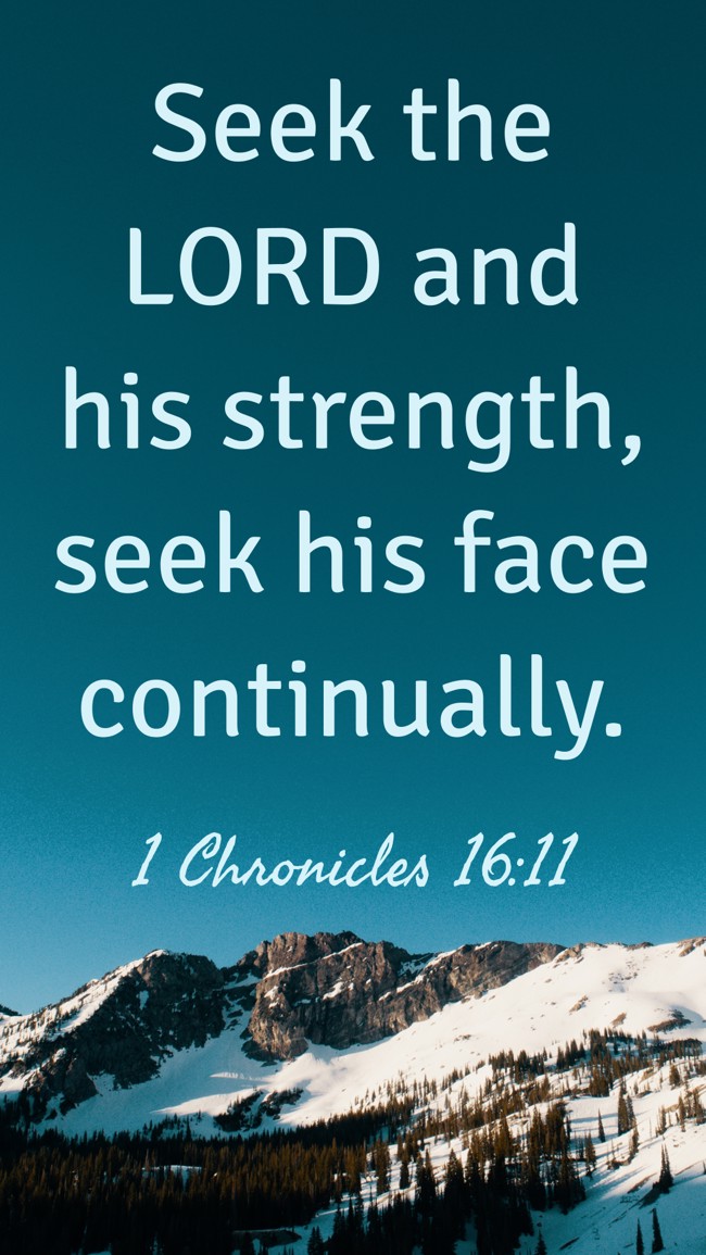 Seek the LORD and his strength, seek his face continually. - 1 Chronicles 16:11