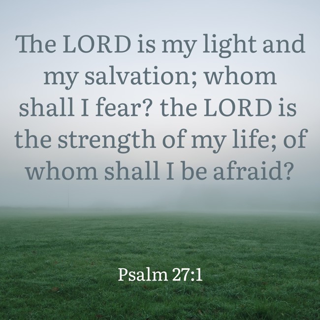 The LORD is my light and my salvation; whom shall I fear? the LORD is the strength of my life; of whom shall I be afraid? - Psalm 27:1