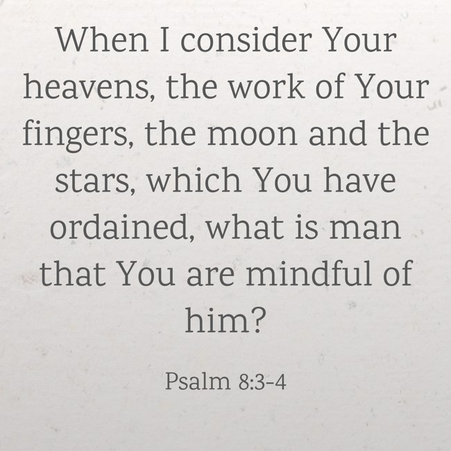 When I consider Your heavens, the work of Your fingers, the moon and the stars, which You have ordained, what is man that You are mindful of him? - Psalm 8:3-4