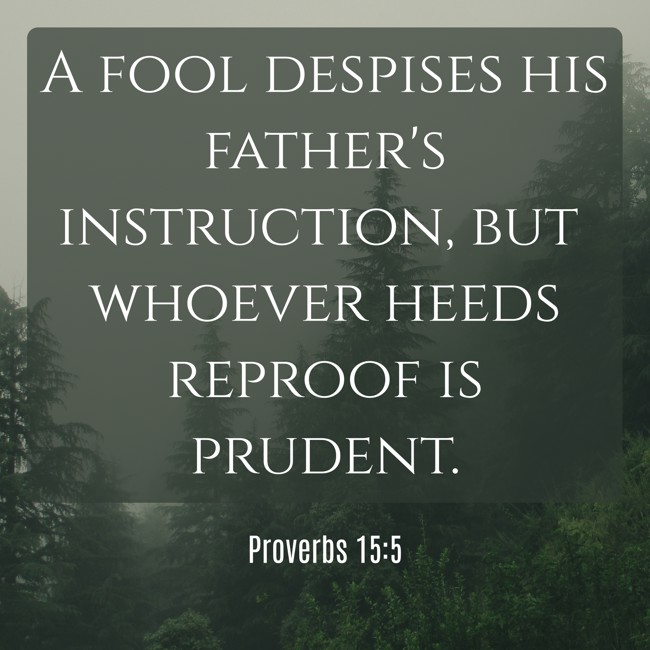 A fool despises his father's instruction, but whoever heeds reproof is prudent. - Proverbs 15:5