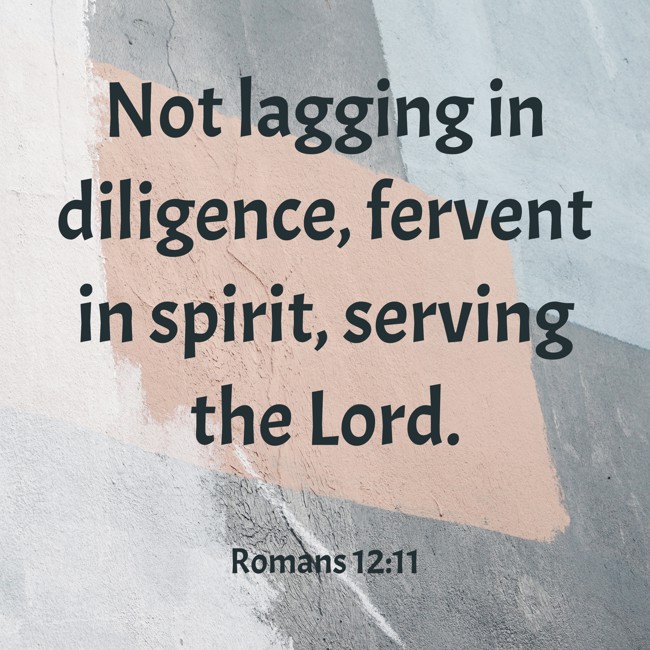 Not lagging in diligence, fervent in spirit, serving the Lord. - Romans 12:11