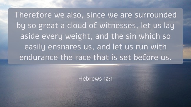Therefore we also, since we are surrounded by so great a cloud of witnesses, let us lay aside every weight, and the sin which so easily ensnares us, and let us run with endurance the race that is set before us. - Hebrews 12:1