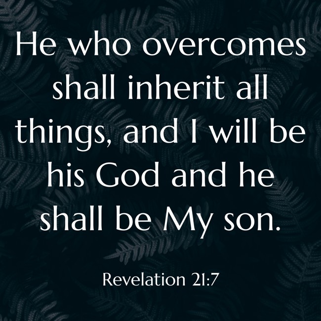 He who overcomes shall inherit all things, and I will be his God and he shall be My son. - Revelation 21:7
