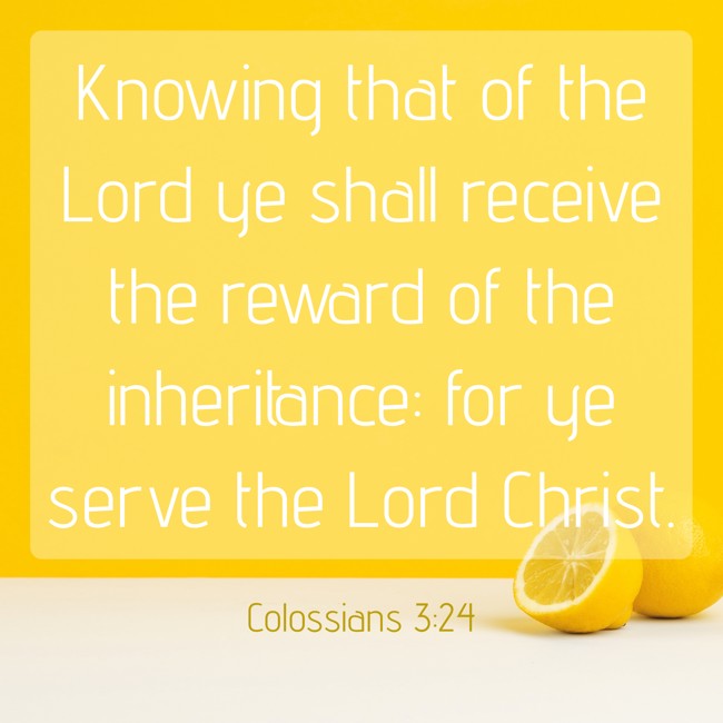 Knowing that of the Lord ye shall receive the reward of the inheritance: for ye serve the Lord Christ. - Colossians 3:24