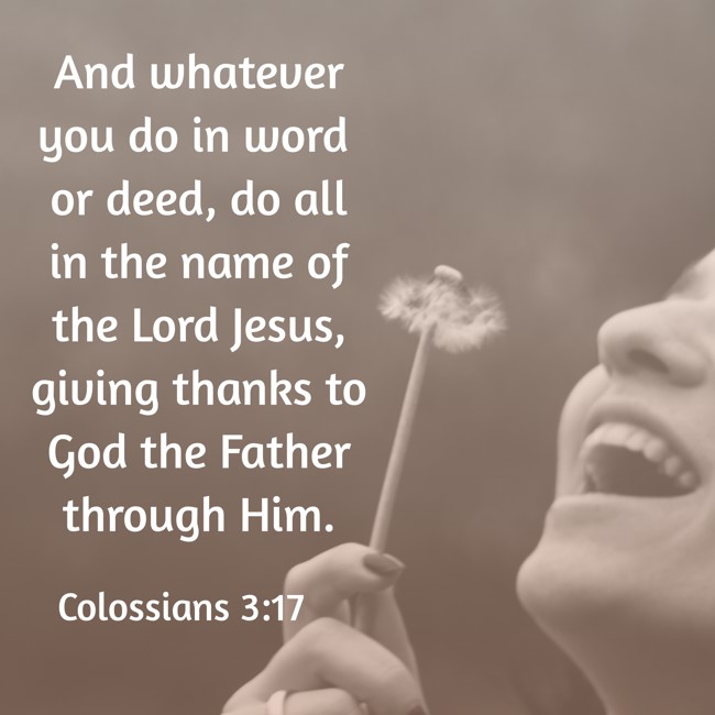 And whatever you do in word or deed, do all in the name of the Lord Jesus, giving thanks to God the Father through Him. - Colossians 3:17