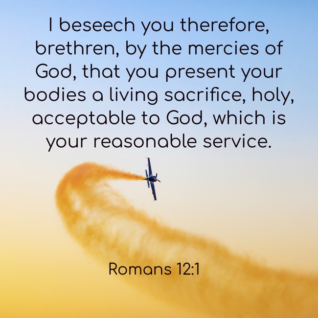 I beseech you therefore, brethren, by the mercies of God, that you present your bodies a living sacrifice, holy, acceptable to God, which is your reasonable service. - Romans 12:1