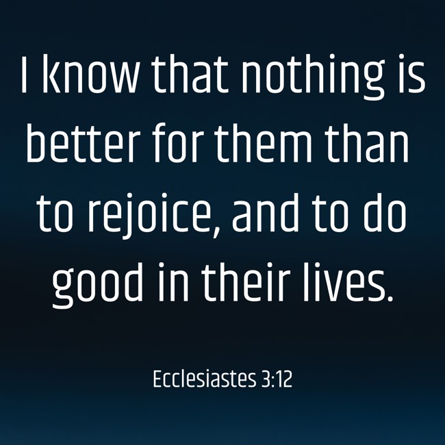 I know that nothing is better for them than to rejoice, and to do good in their lives. - Ecclesiastes 3:12
