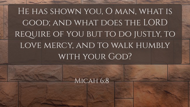 He has shown you, O man, what is good; and what does the LORD require of you but to do justly, to love mercy, and to walk humbly with your God? - Micah 6:8