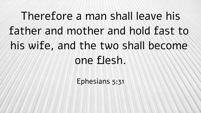 Therefore a man shall leave his father and mother and hold fast to his wife, and the two shall become one flesh. - Ephesians 5:31