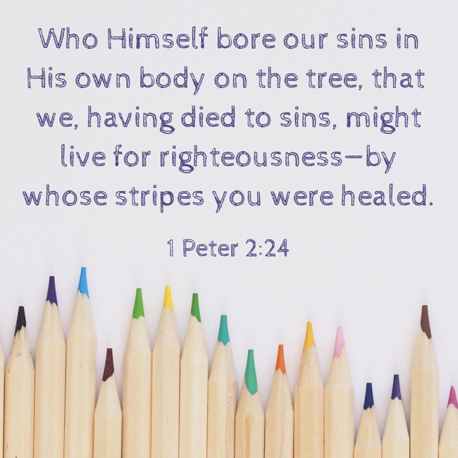  Who Himself bore our sins in His own body on the tree, that we, having died to sins, might live for righteousness—by whose stripes you were healed.   - 1 Peter 2:24 