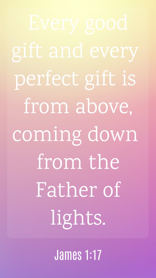 Every good gift and every perfect gift is from above, coming down from the Father of lights. - James 1:17