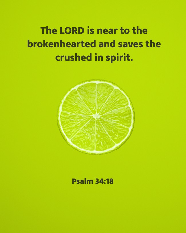 The LORD is near to the brokenhearted and saves the crushed in spirit. - Psalm 34:18