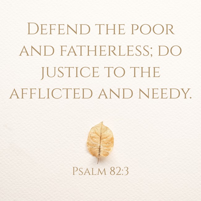  Defend the poor and fatherless; do justice to the afflicted and needy.   - Psalm 82:3 