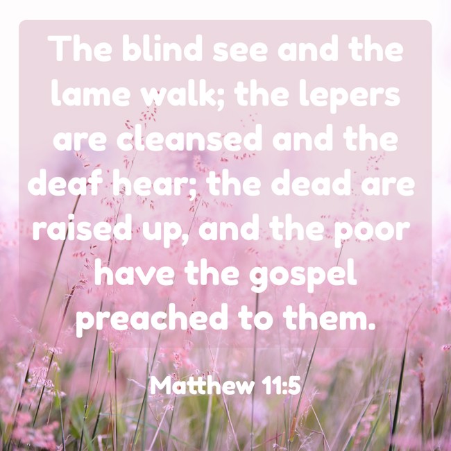  The blind see and the lame walk; the lepers are cleansed and the deaf hear; the dead are raised up, and the poor have the gospel preached to them.   - Matthew 11:5 