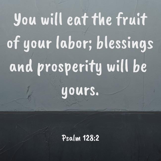  You will eat the fruit of your labor; blessings and prosperity will be yours.   - Psalm 128:2 