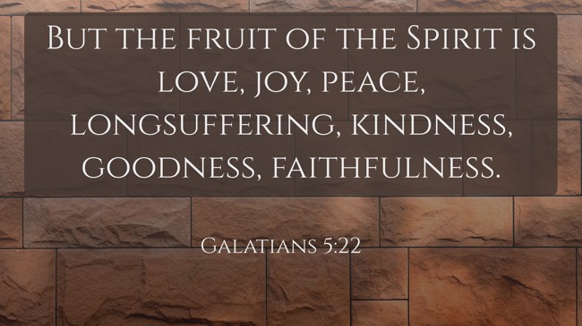 But the fruit of the Spirit is love, joy, peace, longsuffering, kindness, goodness, faithfulness. - Galatians 5:22