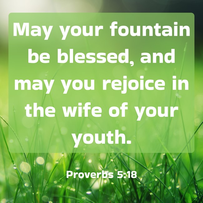 May your fountain be blessed, and may you rejoice in the wife of your youth. - Proverbs 5:18